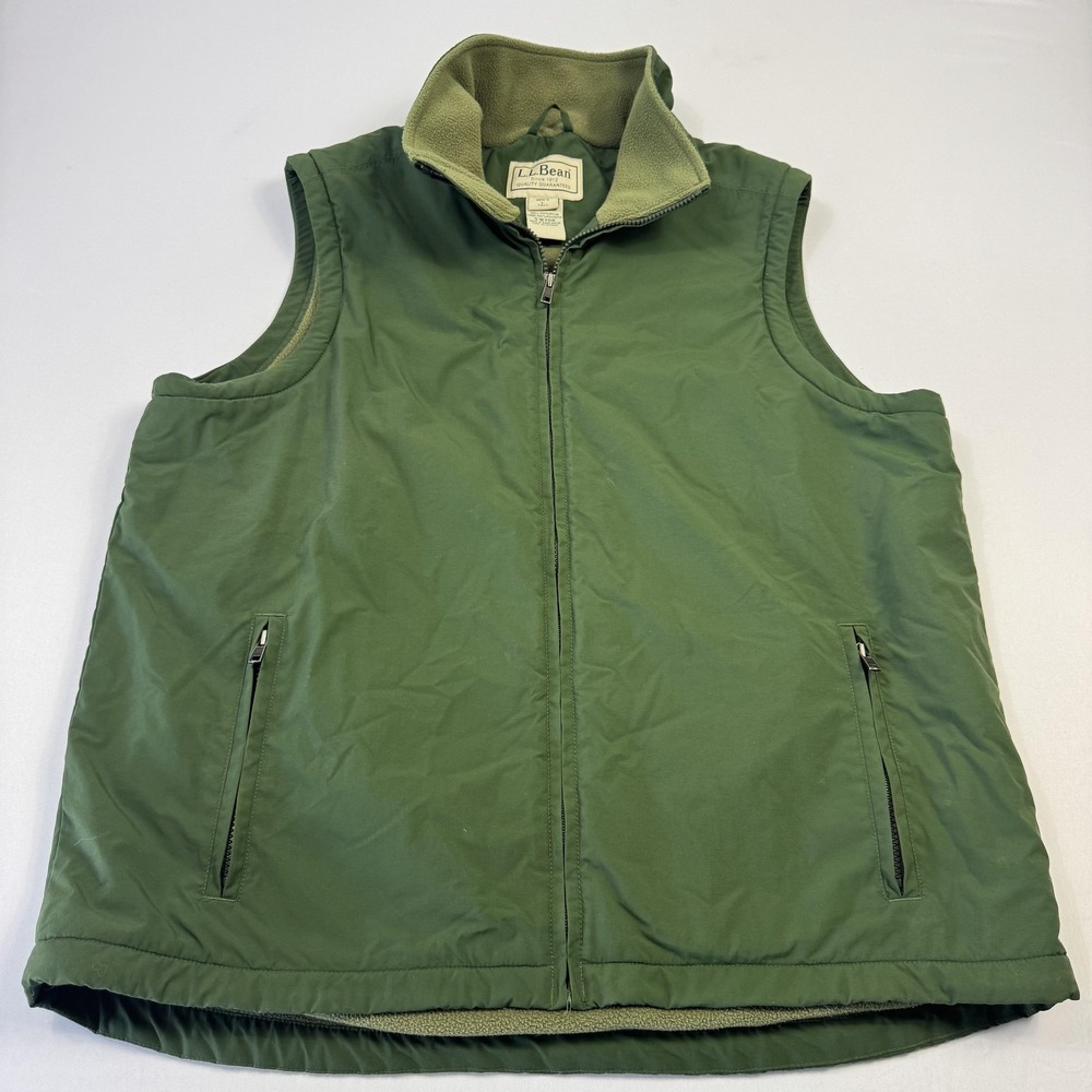L.L. Bean Vest Mens LT Tall Green Fleece Lined Full Zip Windbreaker Outdoor